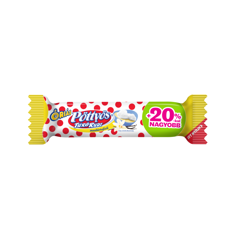 Pöttyös Óriás Túró Rudi 51 g +20%, fehér bevonóval madártejízű