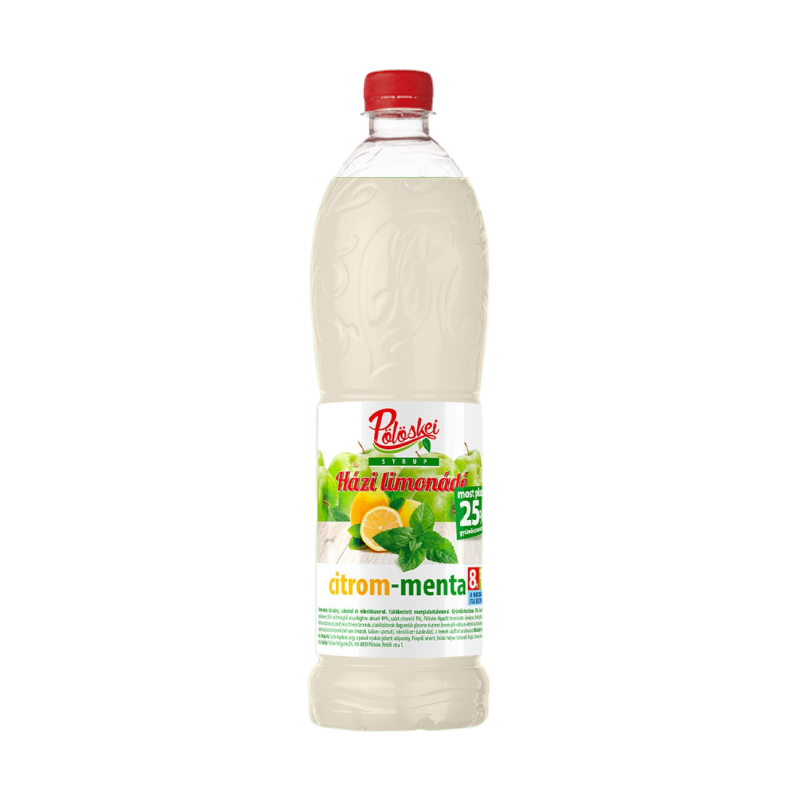 Pölöskei Syrup házi limonádé ízű szörp 1 l citrom-menta, cukorral és édesítőszerrel