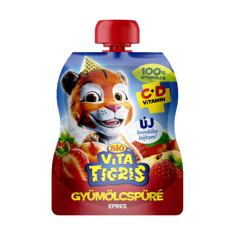 Sió Vitatigris alma alapú gyümölcspüré 100% 90 g epres