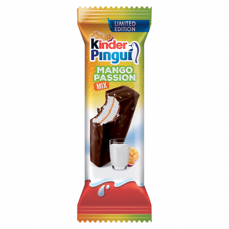 Kinder Pingui töltött sütemény 30 g tejes és mangós-maracujas készítménnyel